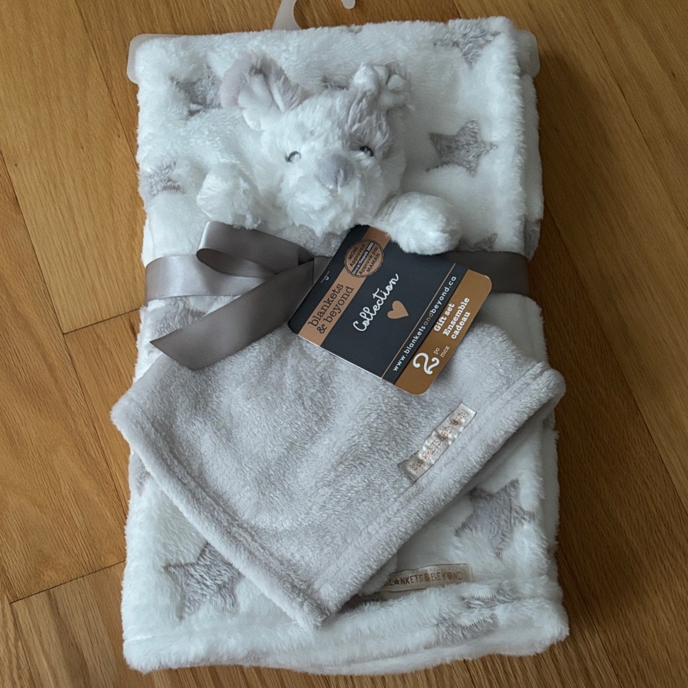 NWT White and Gray Baby Blanket + Lovey Set